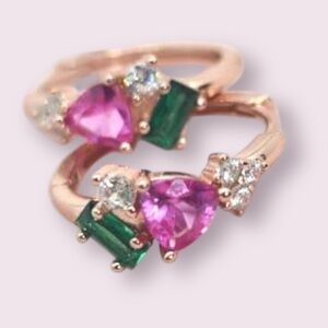Isabella M Stone Cluster Huggie Hoop Earrings in Pink, Green & Crystal